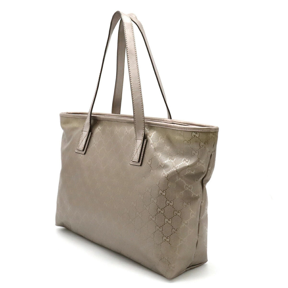 Gucci GG Imprime Tote Bag Shoulder Strap Metallic Leather Pink Silver - Picture 2 of 8